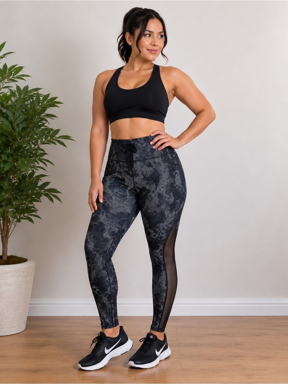 Nike Black and White Camo Print Performance Leggings